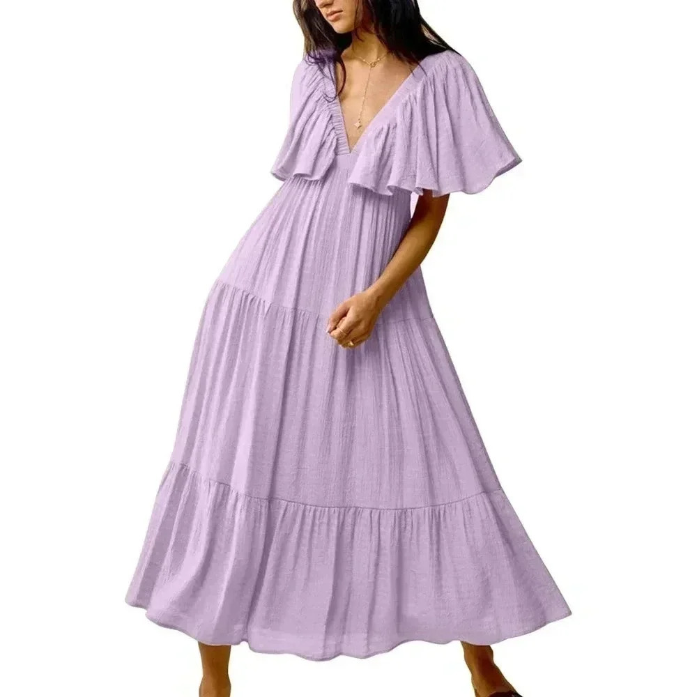 Lalavon Deep V Neck Maxi Dress size S